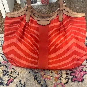 Coach zebra red and pink striped tote animal purse